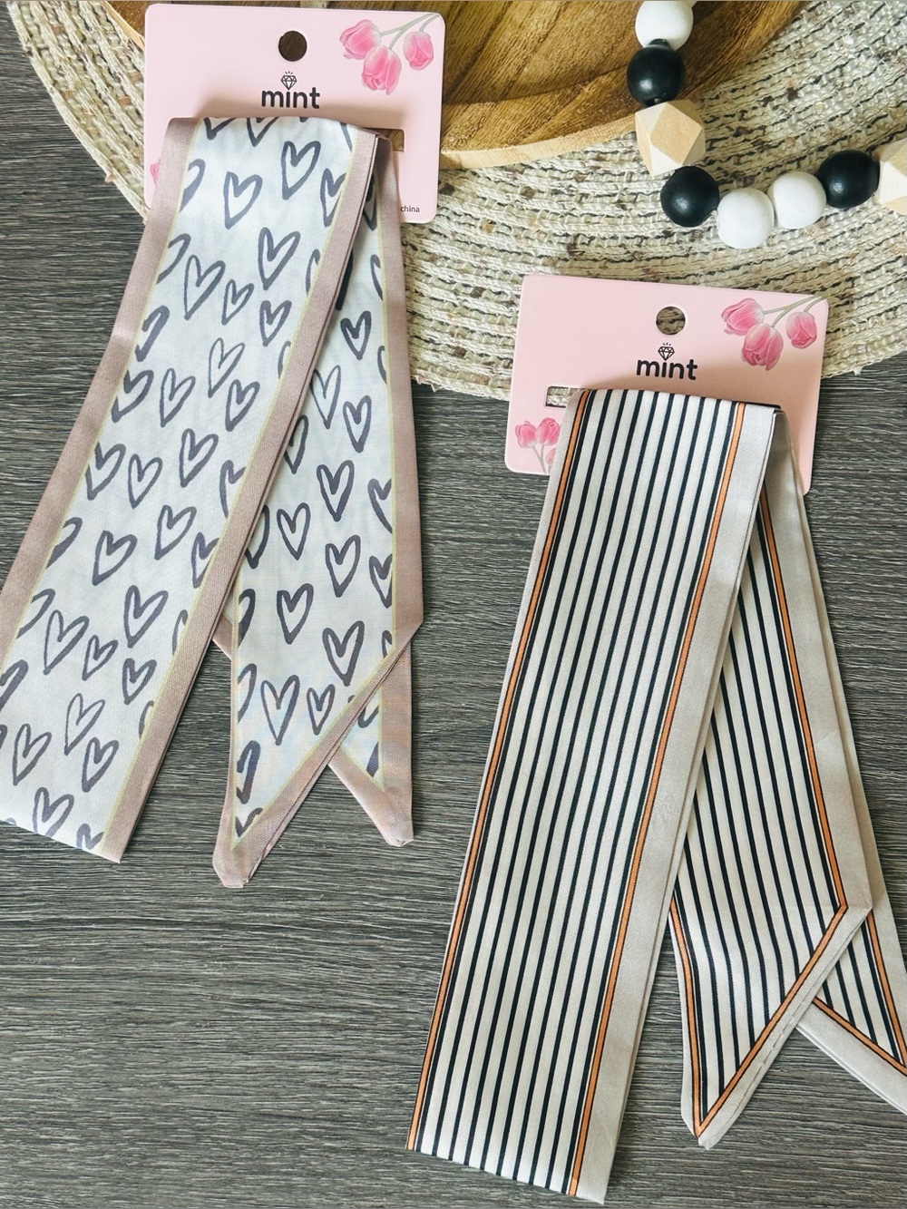 mint NWT Twilly Bag Scarves - Hearts & Stripes (2-Pack)